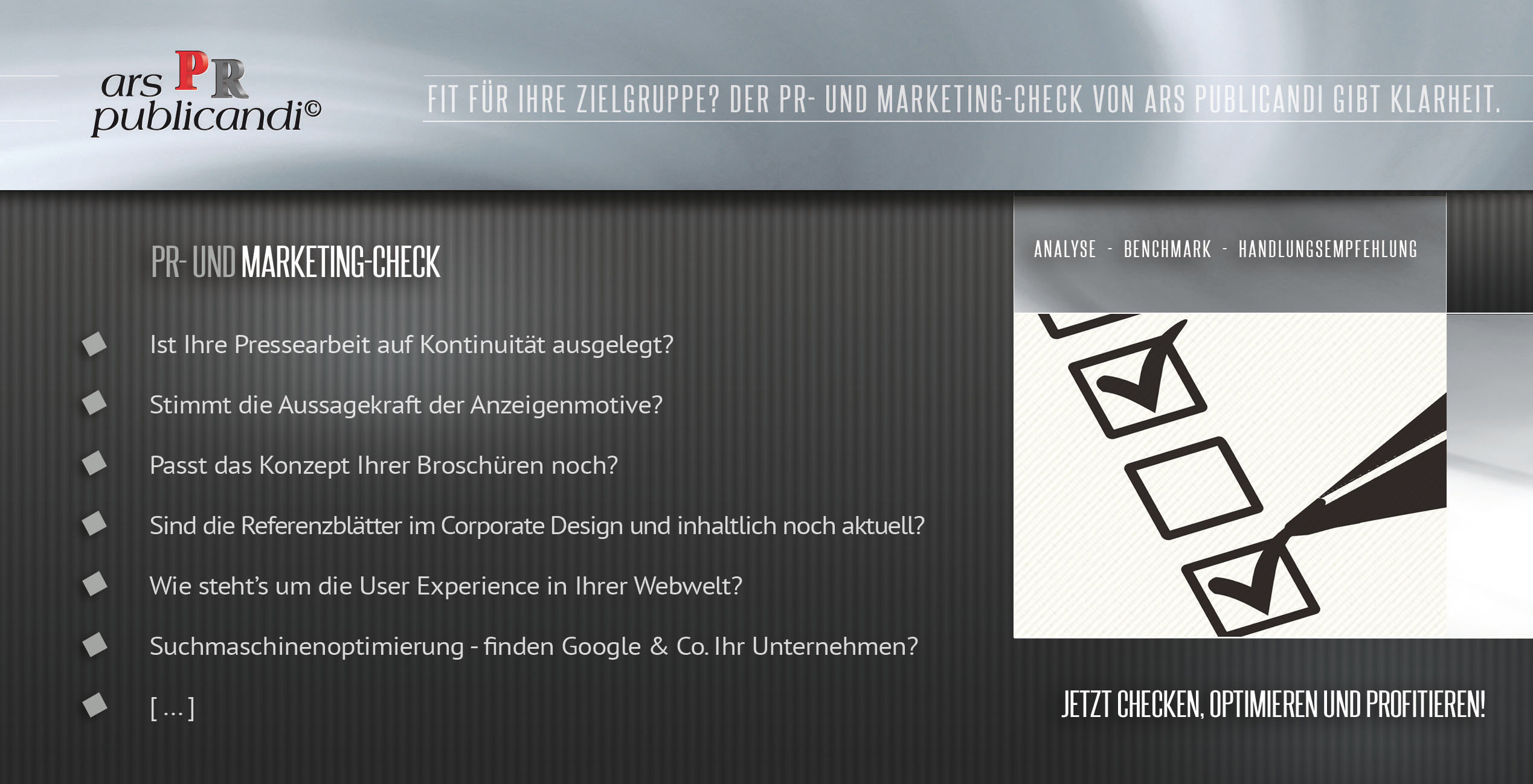 Flyer PR- und Marketing-Check (Bildquelle: ars publicandi GmbH) Flyer PR- und Marketing-Check (Bildquelle: ars publicandi GmbH)