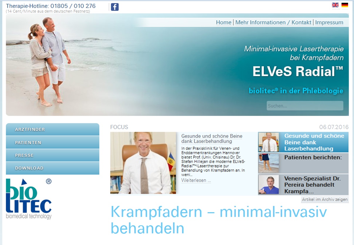 Ansicht Patientenwebseite ELVeS Radial