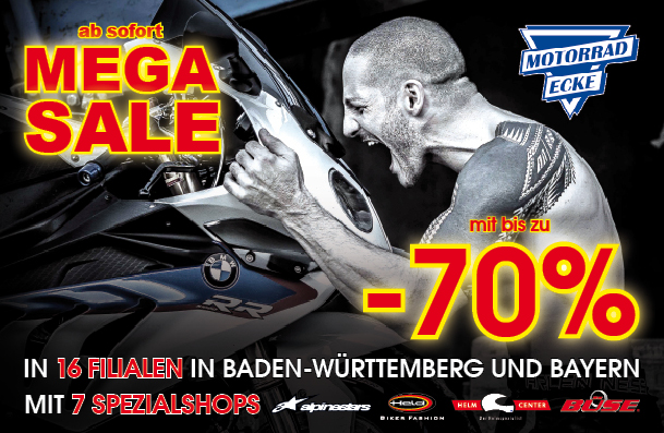 Bis zu -70% Rabatt beim MEGA SALE der Motorrad-Ecke Bis zu -70% Rabatt beim MEGA SALE der Motorrad-Ecke
