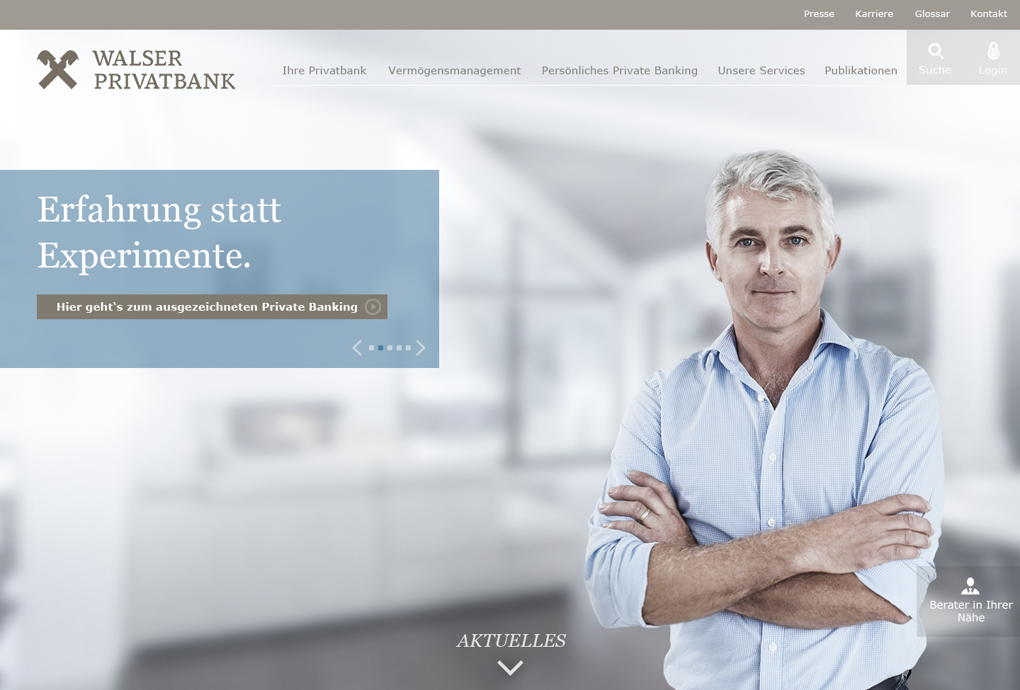 Startseite der neuen Website (Bildquelle: Walser Privatbank) Startseite der neuen Website (Bildquelle: Walser Privatbank)