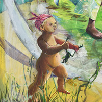 Ära of Hippiemädchen, 240 x 290 cm, 2016, Acryl auf Nessel (Ausschnitt)