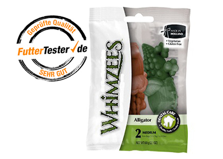 Der vegetarische Kausnack Whimzees erhielt von FutterTester.de ein?sehr gut?.