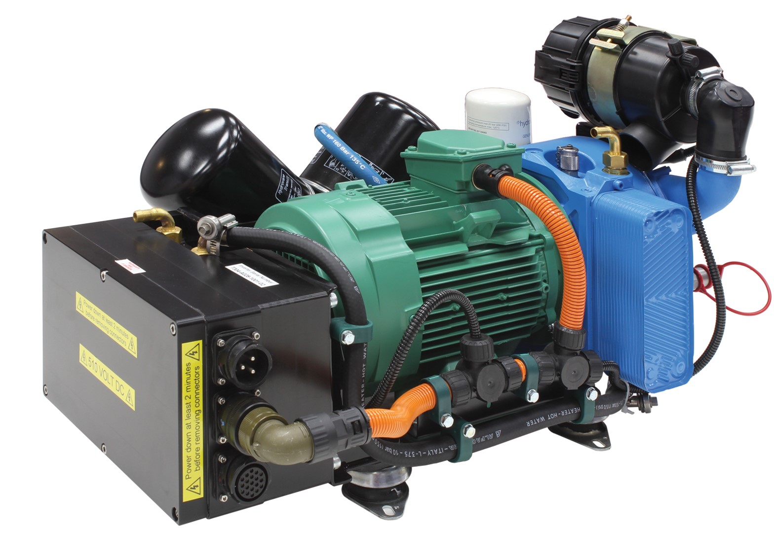 Der Hydrovane Rotationskompressor T02 als extrem kompakte, wassergekühlte Version. Der Hydrovane Rotationskompressor T02 als extrem kompakte, wassergekühlte Version.