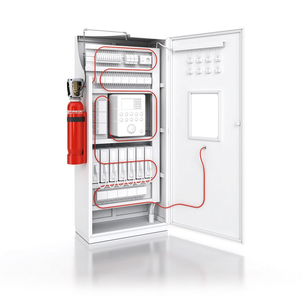 FireDETEC-Löschsystem an Schaltschrank (Bildquelle: @ Integra Spezial-Löschanlagen GmbH)