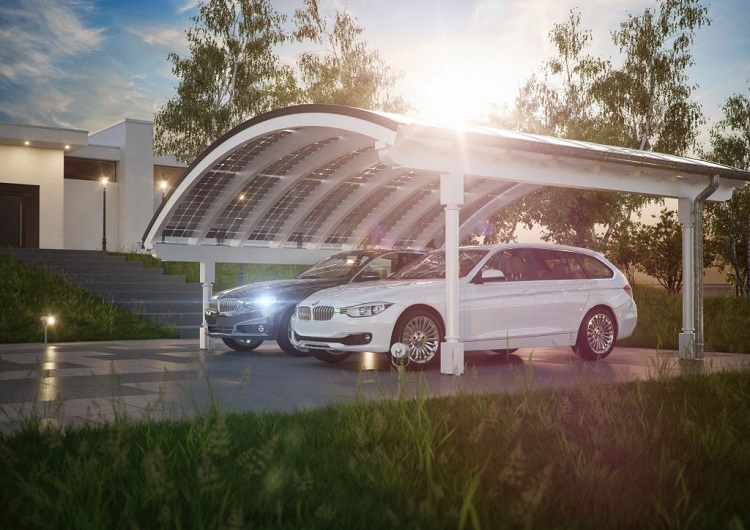 Elegant Energie sparen: Solar-Carport Modell mit Bogendach von Solarterrassen& Carportwerk Elegant Energie sparen: Solar-Carport Modell mit Bogendach von Solarterrassen& Carportwerk