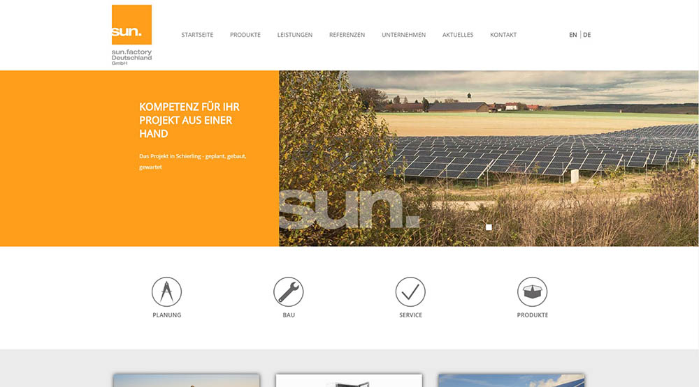 Die neue Homepage der sun.factory, erreichbar unter www.sun-factory.eu  Ⓒsun.factory Deutschla