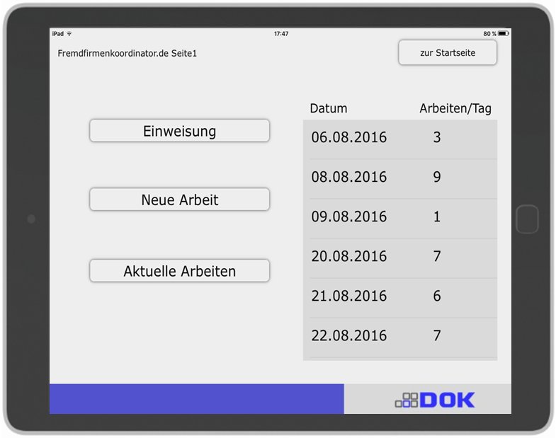 Zur Koordination und Kontrolle von Auftragsarbeiten bietet die DOK GmbH die App?Firmenkoordinator? Zur Koordination und Kontrolle von Auftragsarbeiten bietet die DOK GmbH die App?Firmenkoordinator?