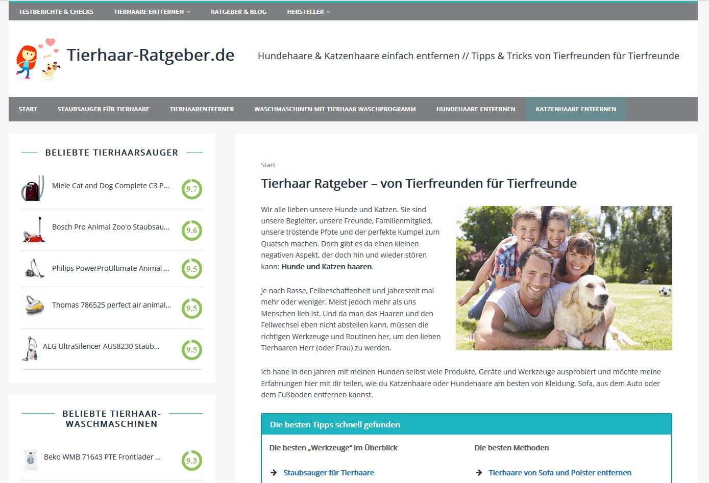 Screenshot der Webseite tierhaar-ratgeber.de Screenshot der Webseite tierhaar-ratgeber.de