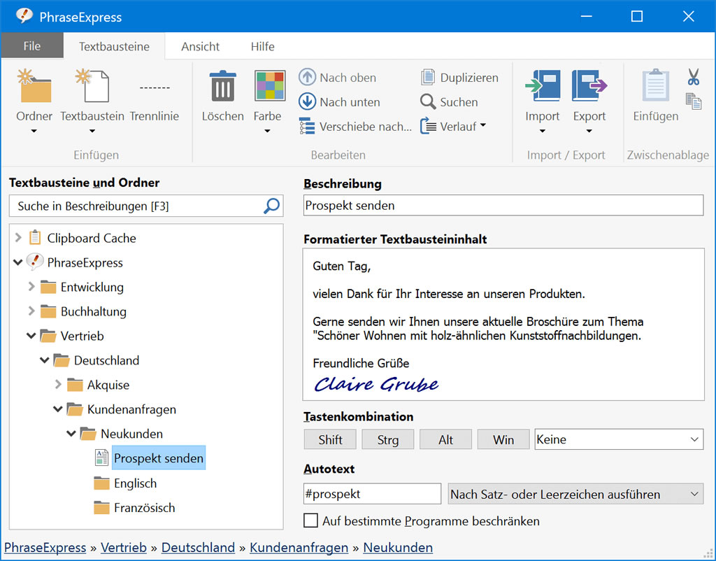 Textbausteinverwaltung PhraseExpress v12 Textbausteinverwaltung PhraseExpress v12