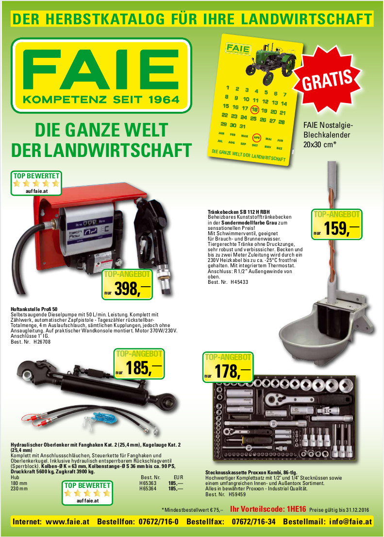Der neue FAIE Herbstkatalog 2016 ! Der neue FAIE Herbstkatalog 2016 !