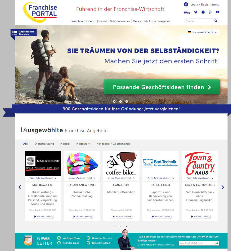 Das neue FranchisePORTAL: Hier finden Franchise-Gründer das passende Geschäftskonzept