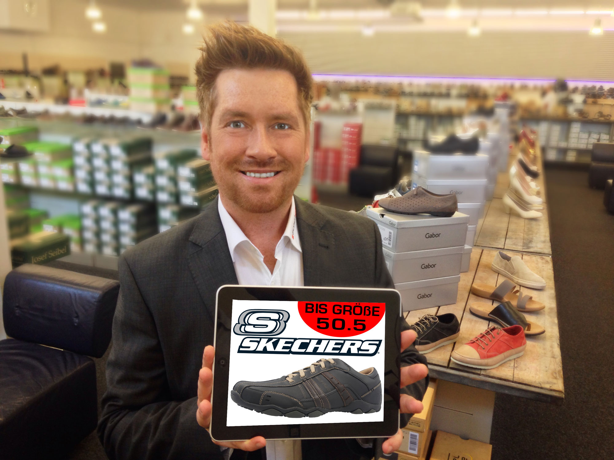 Kay Zimmer, Gründer und Firmenchef von schuhplus, freut sichüber die Größenerweiterung von Skechers