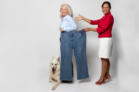 Daniela Hanisch heute: mit Ernährungscoach Sonia Luy de Langenbrink (r.) und Diätbegleiter Hund Sam. Daniela Hanisch heute: mit Ernährungscoach Sonia Luy de Langenbrink (r.) und Diätbegleiter Hund Sam.