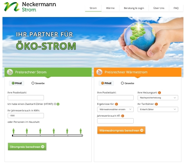 Neckermann Strom TarifrechnerÖkostrom und Wärmestrom