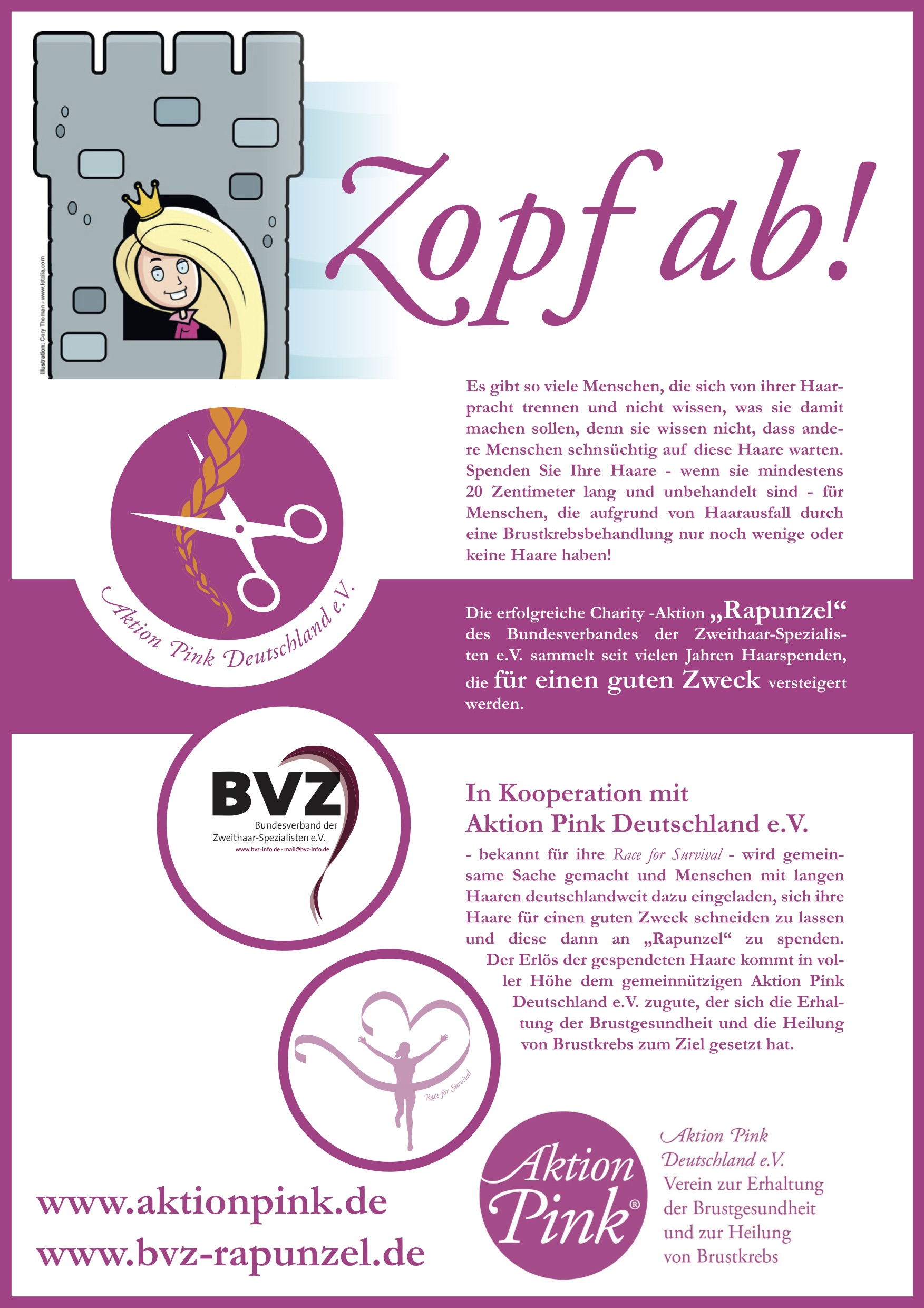 Plakat Kooperation BVZ&"Aktion Pink Deutschland e.V." (Bildquelle: BVZ) Plakat Kooperation BVZ&"Aktion Pink Deutschland e.V." (Bildquelle: BVZ)