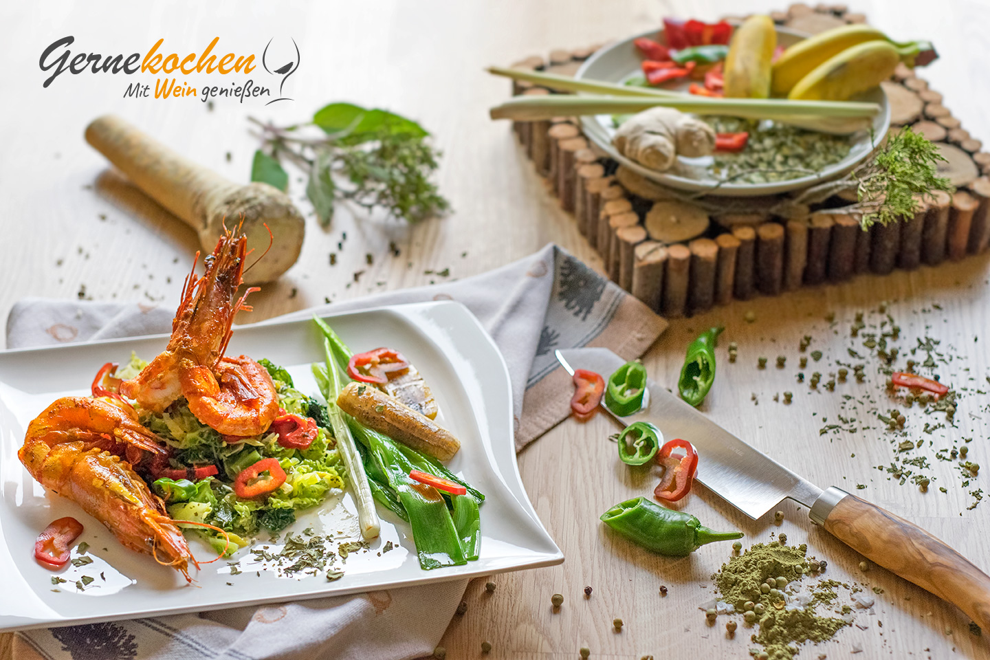 Chiligarnelen auf Moringa-Wirsing mit Kokosmilch