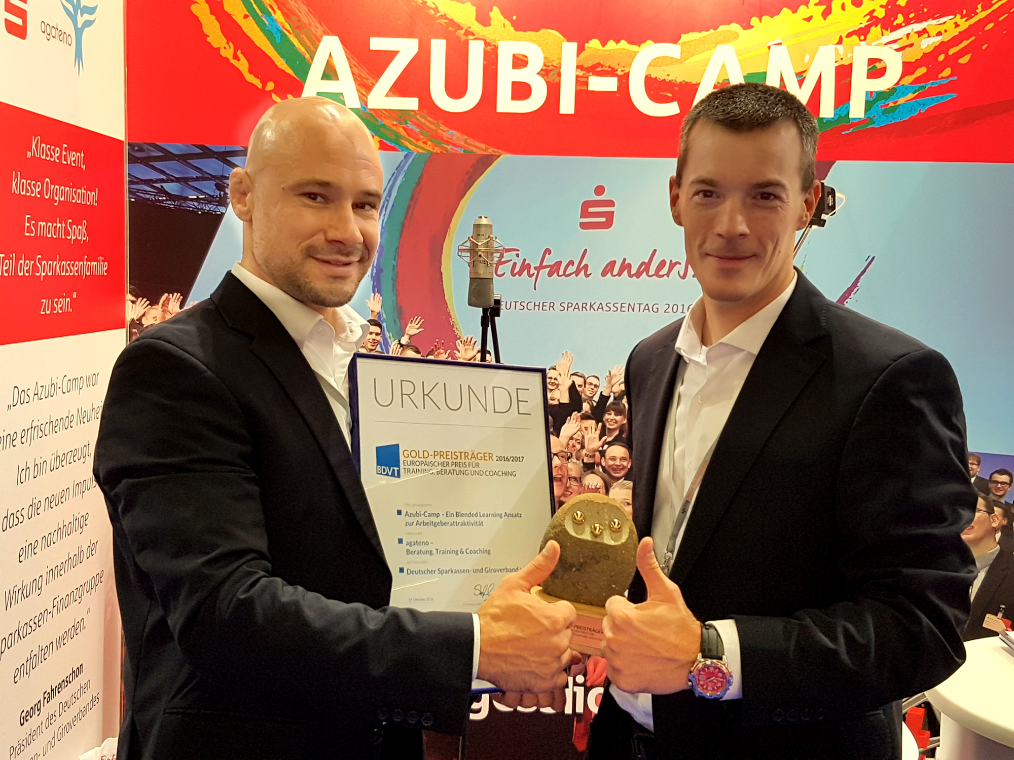 Gold für das Azubi-Camp beim Europäischen Preis 2016/2017 des BDVT. Konzept u. Durchführung: agateno
