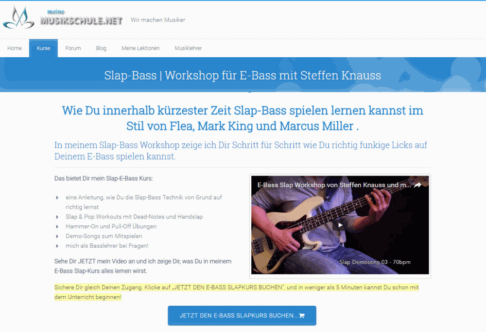 Screenshop vom Slap-Basskurs von www.meineMusikschule.net und Steffen Knauss Screenshop vom Slap-Basskurs von www.meineMusikschule.net und Steffen Knauss