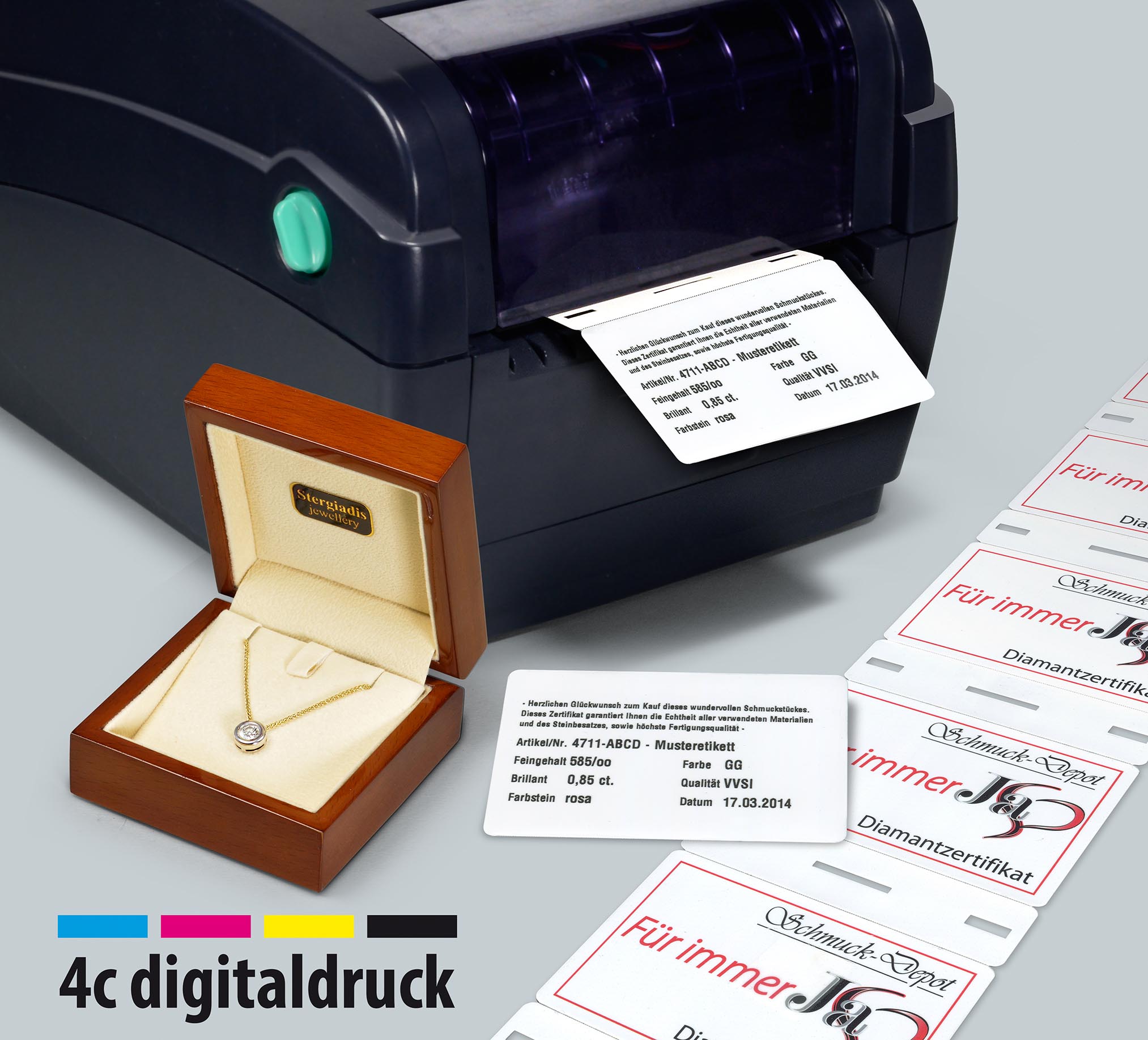 Edelstein-Zertifikate und Schmuck-Pässe aus dem Etikettendrucker von eXtra4 Labelling Systems Edelstein-Zertifikate und Schmuck-Pässe aus dem Etikettendrucker von eXtra4 Labelling Systems