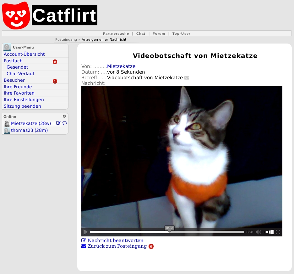 Videobotschaft bei catflirt Videobotschaft bei catflirt