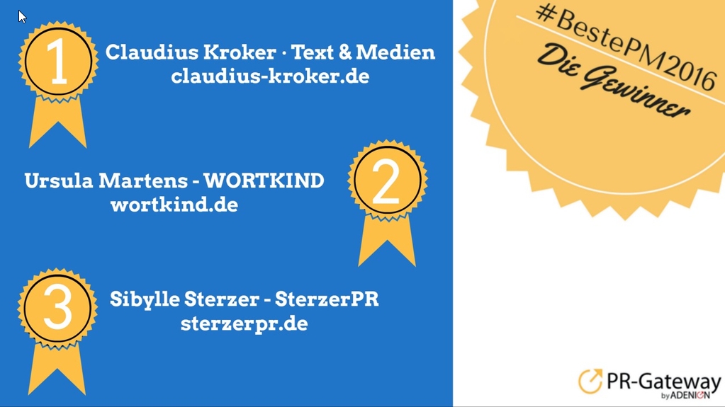 Die Gewinner des Wettbewerbs"Beste Pressemitteilung 2016" stehen fest Die Gewinner des Wettbewerbs"Beste Pressemitteilung 2016" stehen fest
