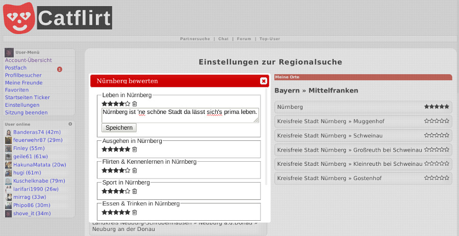 Auswahl und Bewertung von Orten zur Partnersuche