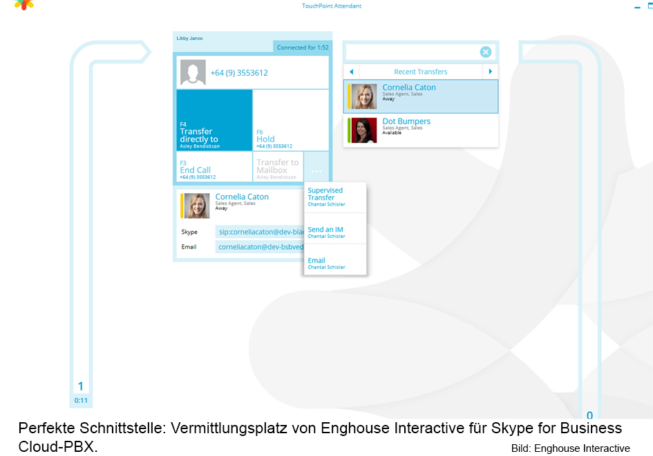 Perfekte Schnittstelle:Vermittlungsplatz von Enghouse Interactive für Skype for Business Cloud-PBX (