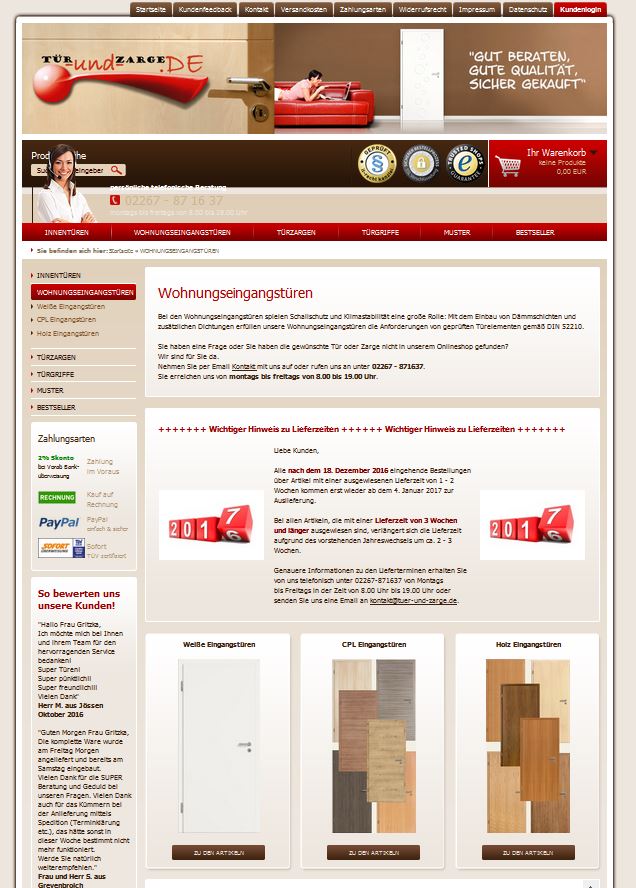 Hochwertige Wohnungseingangstüren im Türen-Shop Tuer-und-Zarge.de
