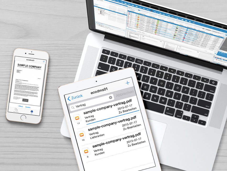 ecoDMS plattformunabhängig am PC, Smartphone und Tablet nutzen. ecoDMS plattformunabhängig am PC, Smartphone und Tablet nutzen.