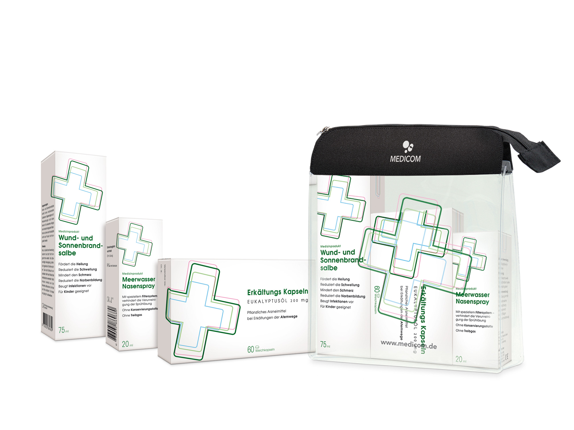 "Die Helferlein" von Medicom - Meerwasser Nasenspray, Wund- und Sonnenbrandsalbe, Eukalypt