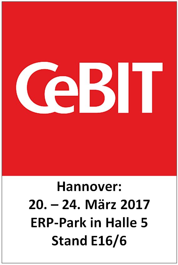 Digitalisierung 4.0 mit VlexPlus ERP am Stand E16/6 in Halle 5 (Bildquelle: CeBIT Messegesellschaft) Digitalisierung 4.0 mit VlexPlus ERP am Stand E16/6 in Halle 5 (Bildquelle: CeBIT Messegesellschaft)