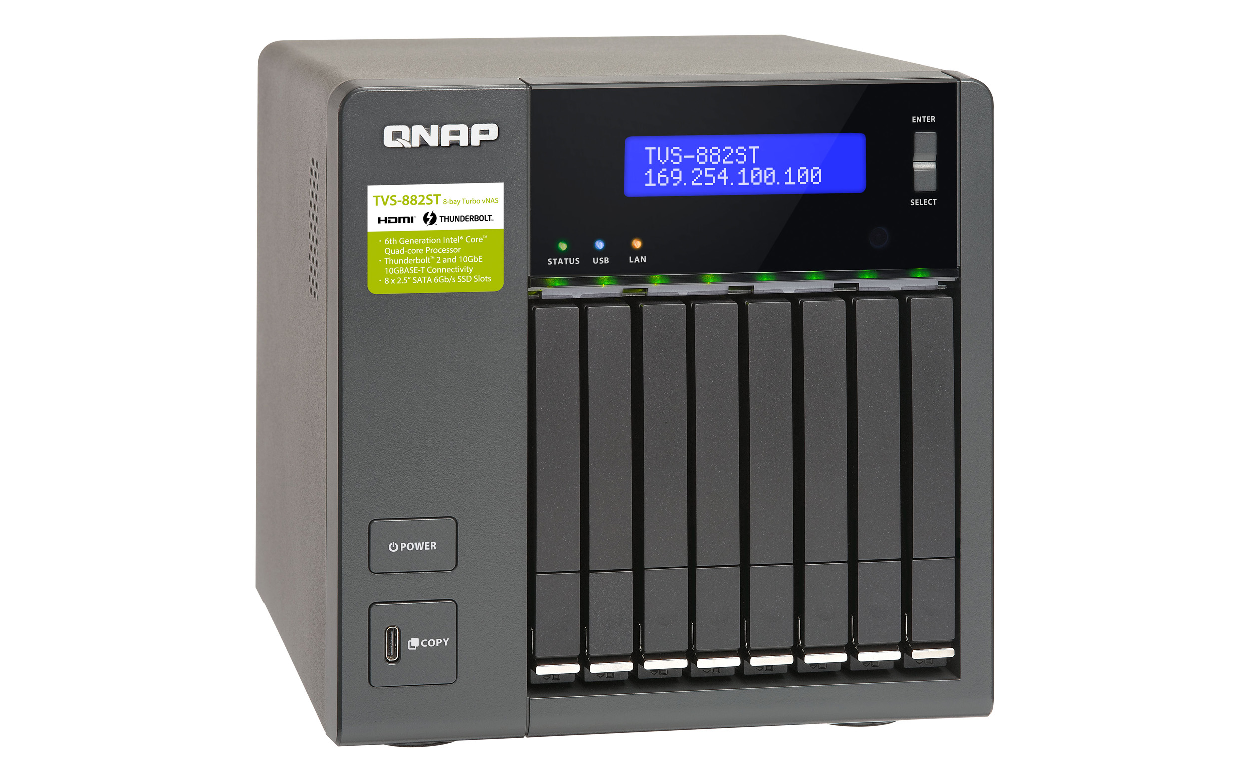 QNAPs neues Thunderbolt-2-NAS TVS-882ST2 mit Intel-Core-i5-Prozessor, dualem 10 GbE und USB 3.1 (Bil QNAPs neues Thunderbolt-2-NAS TVS-882ST2 mit Intel-Core-i5-Prozessor, dualem 10 GbE und USB 3.1 (Bil