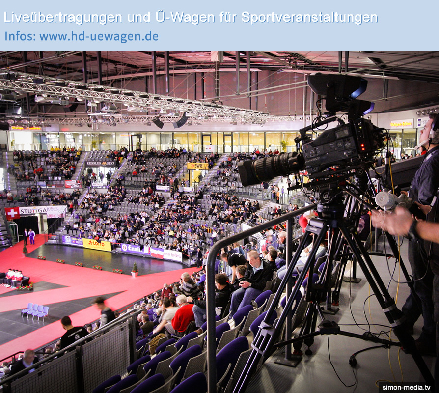 SIMON MEDIA mitÜbertragungswagenÜ1HD zur Liveproduktion auf der Hallenrad WM in Stuttgart