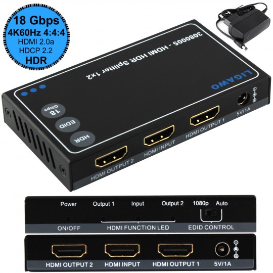 Ligawo ® 3080005 HDMI HDR Splitter 1x2 - 18Gbps 4K 60Hz 4:4:4 EDID Ligawo ® 3080005 HDMI HDR Splitter 1x2 - 18Gbps 4K 60Hz 4:4:4 EDID