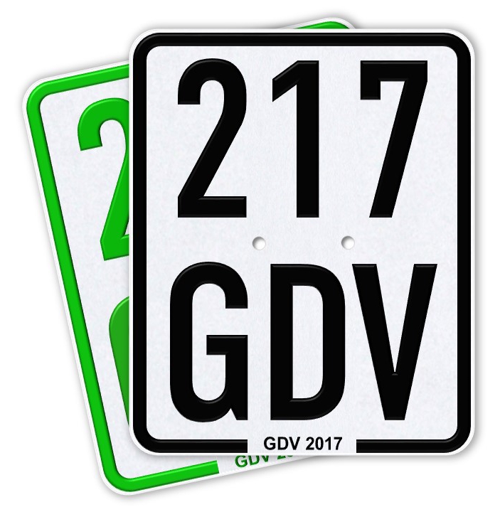 Die ab dem 1. März 2017 gültigen Kennzeichen weisen eine schwarze Schrift auf. Die ab dem 1. März 2017 gültigen Kennzeichen weisen eine schwarze Schrift auf.