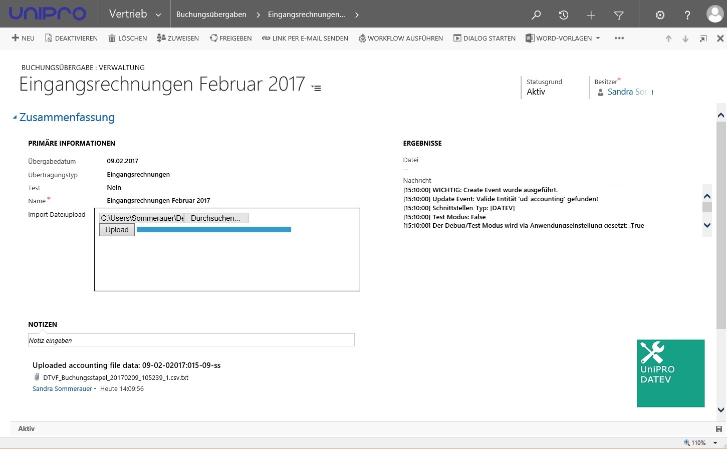 UniPRO/DATEV - Buchungsübergabe von Eingangsrechnungen