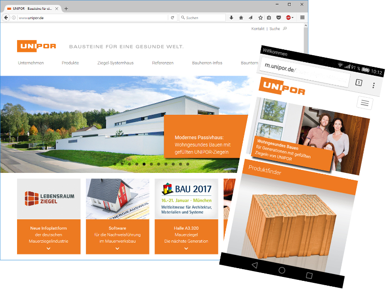 Der neue Online-Auftritt von Unipor überzeugt durch modernes Design und intuitive Menüführung (Bild: Der neue Online-Auftritt von Unipor überzeugt durch modernes Design und intuitive Menüführung (Bild: