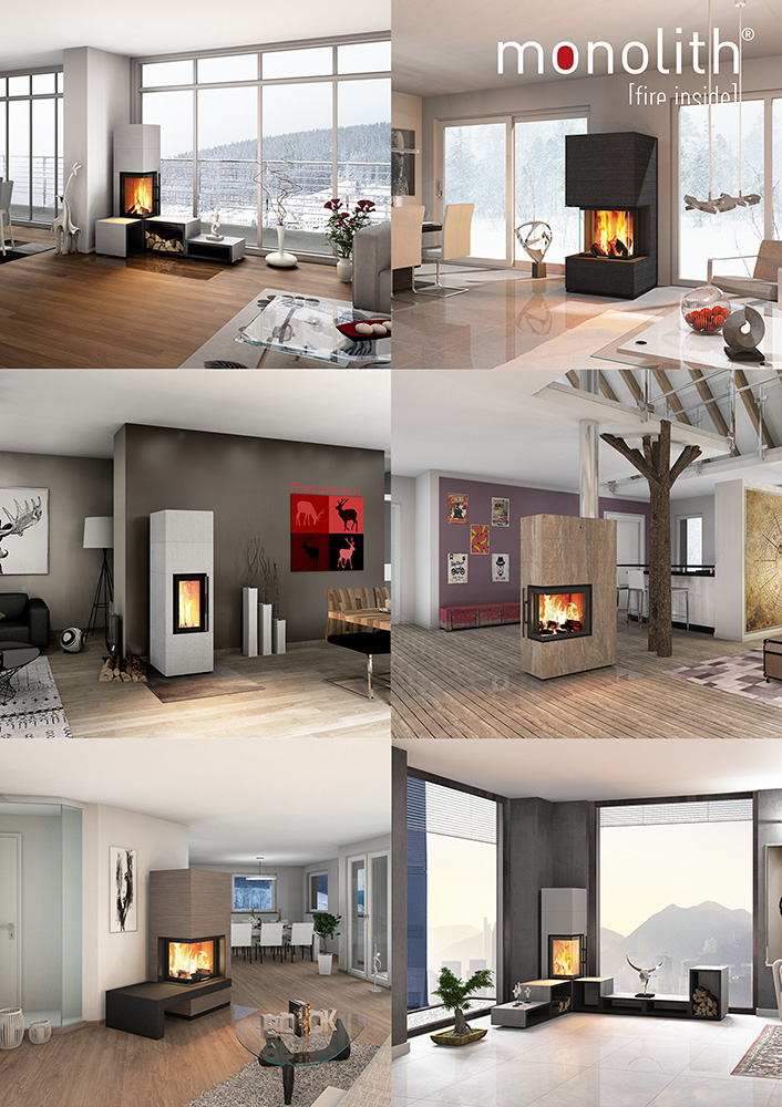 Die 3 monolith Ofenserien: rock (Speicher-Kaminofen), modul (Heizkamin), depot (Speicherfeuerstätte) Die 3 monolith Ofenserien: rock (Speicher-Kaminofen), modul (Heizkamin), depot (Speicherfeuerstätte)