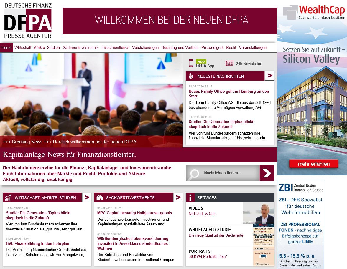 Die DFPA (www.dfpa.info) ist der Nachrichtenservice für die Finanz-/Kapitalanlage-/Investmentbranche Die DFPA (www.dfpa.info) ist der Nachrichtenservice für die Finanz-/Kapitalanlage-/Investmentbranche