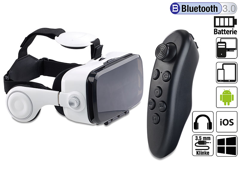 Virtual-Reality-Brille mit Headset und Bluetooth-Game-Controller im Set Virtual-Reality-Brille mit Headset und Bluetooth-Game-Controller im Set