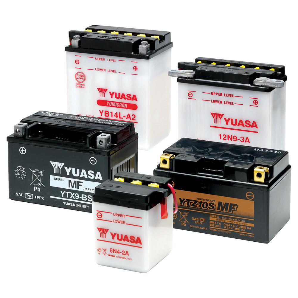 YUASA bietet eine Auswahl an Starterbatterien für verschiedene Motorräder und Motorfahrzeuge. YUASA bietet eine Auswahl an Starterbatterien für verschiedene Motorräder und Motorfahrzeuge.
