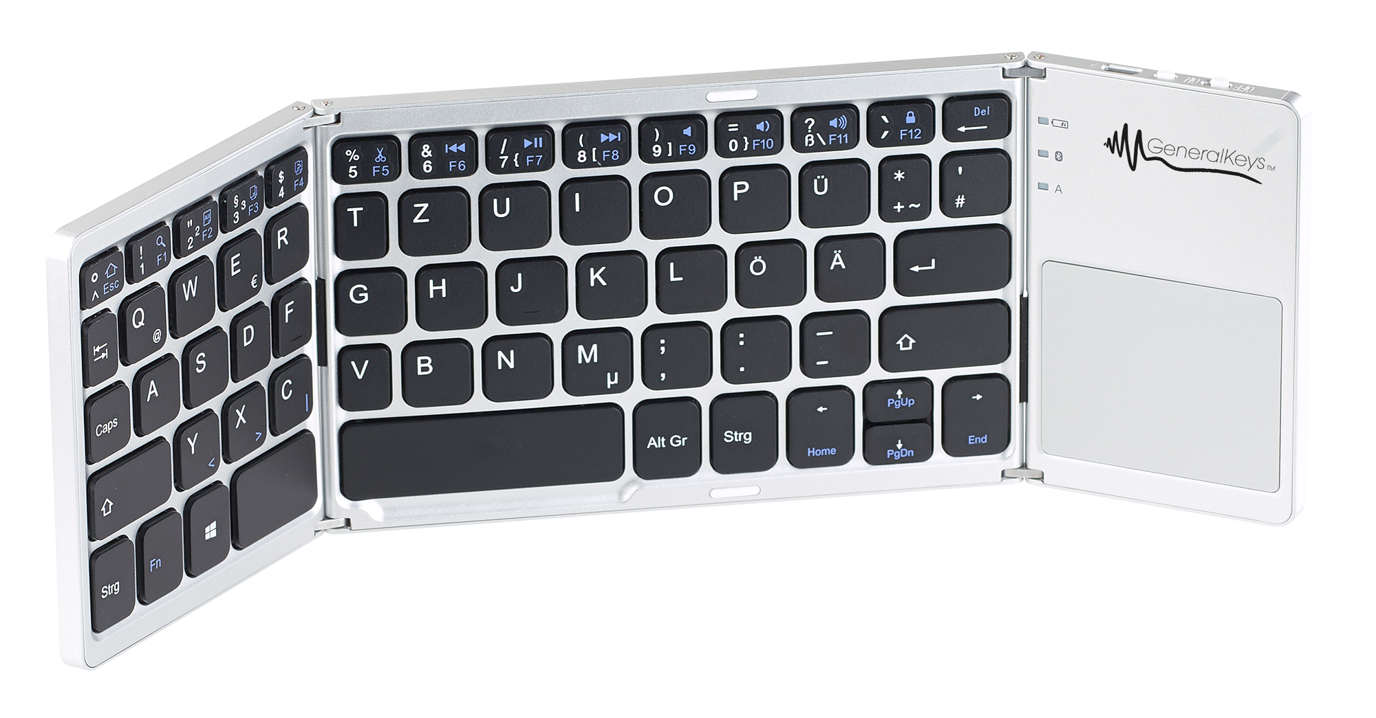 GeneralKeys Faltbare Bluetooth-Tastatur mit Touchpad für Android, iOS und Windows, www.pearl.de
