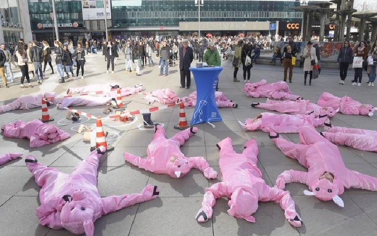 Flashmob des Tierschutzbüros auf dem Alexanderplatz