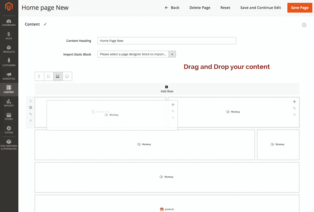 Magento 2 PageDesigner mit Drag & Drop Funktionalität