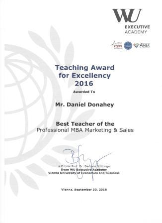Daniel Donahey, Teaching Award for Excellency 2016 Daniel Donahey, Teaching Award for Excellency 2016
