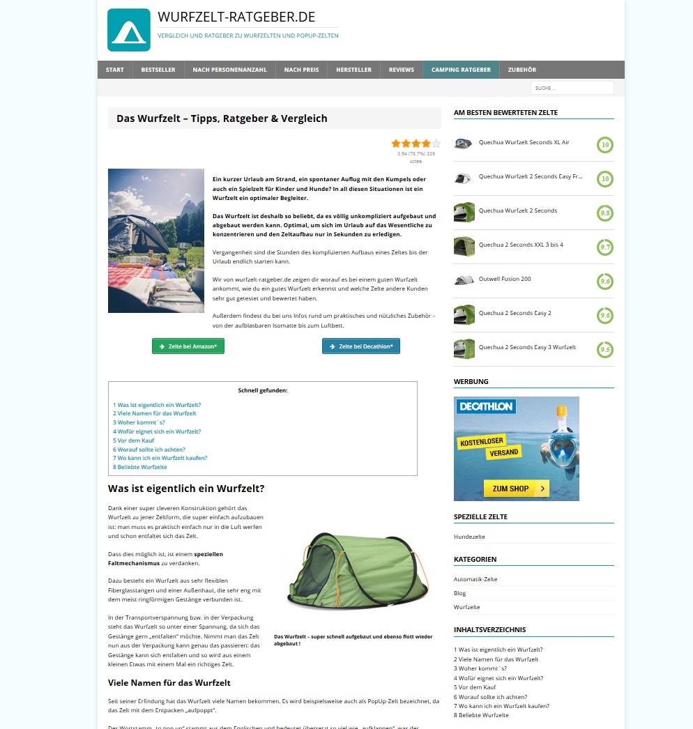 Der Wurfzelt Online-Ratgeber