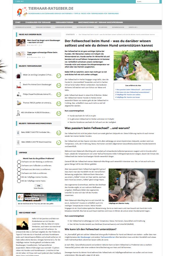 Tipps zum Fellwechsel beim Hund findest du bei Tierhaar-Ratgeber.de
