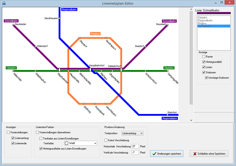 LineMap Draw bietet vielfältige Einstellmöglichkeiten für individuelle Liniennetzpläne LineMap Draw bietet vielfältige Einstellmöglichkeiten für individuelle Liniennetzpläne