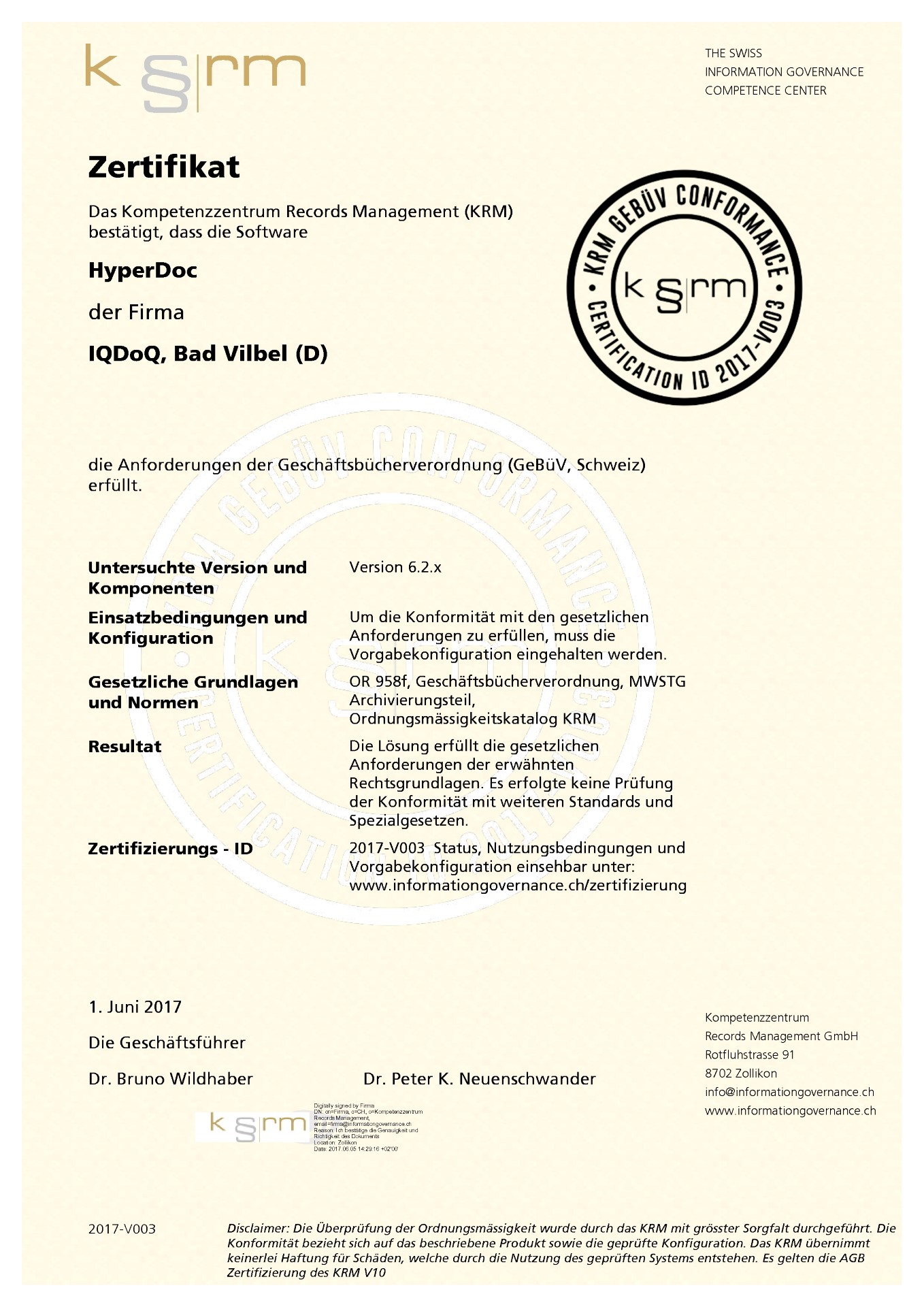 KRM-Zertifikat für HyperDoc