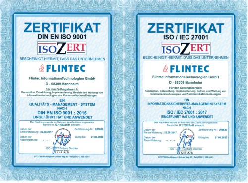 Zertifikate nach DIN EN ISO 9001 und ISO/IEC 27001 Zertifikate nach DIN EN ISO 9001 und ISO/IEC 27001
